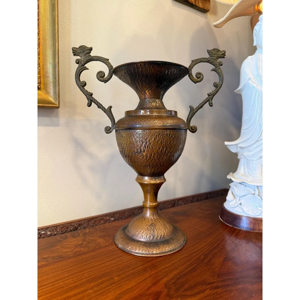 Vintage Italian Copper Urn Vase with Griffin‎ Handles